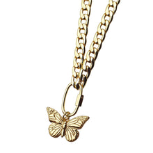 Load image into Gallery viewer, 14K Gold Plated Cuban Chain with Carabiner and Butterfly Pendant
