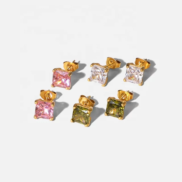 Vintage Crystal Stud Earring in Peridot, White or Pink