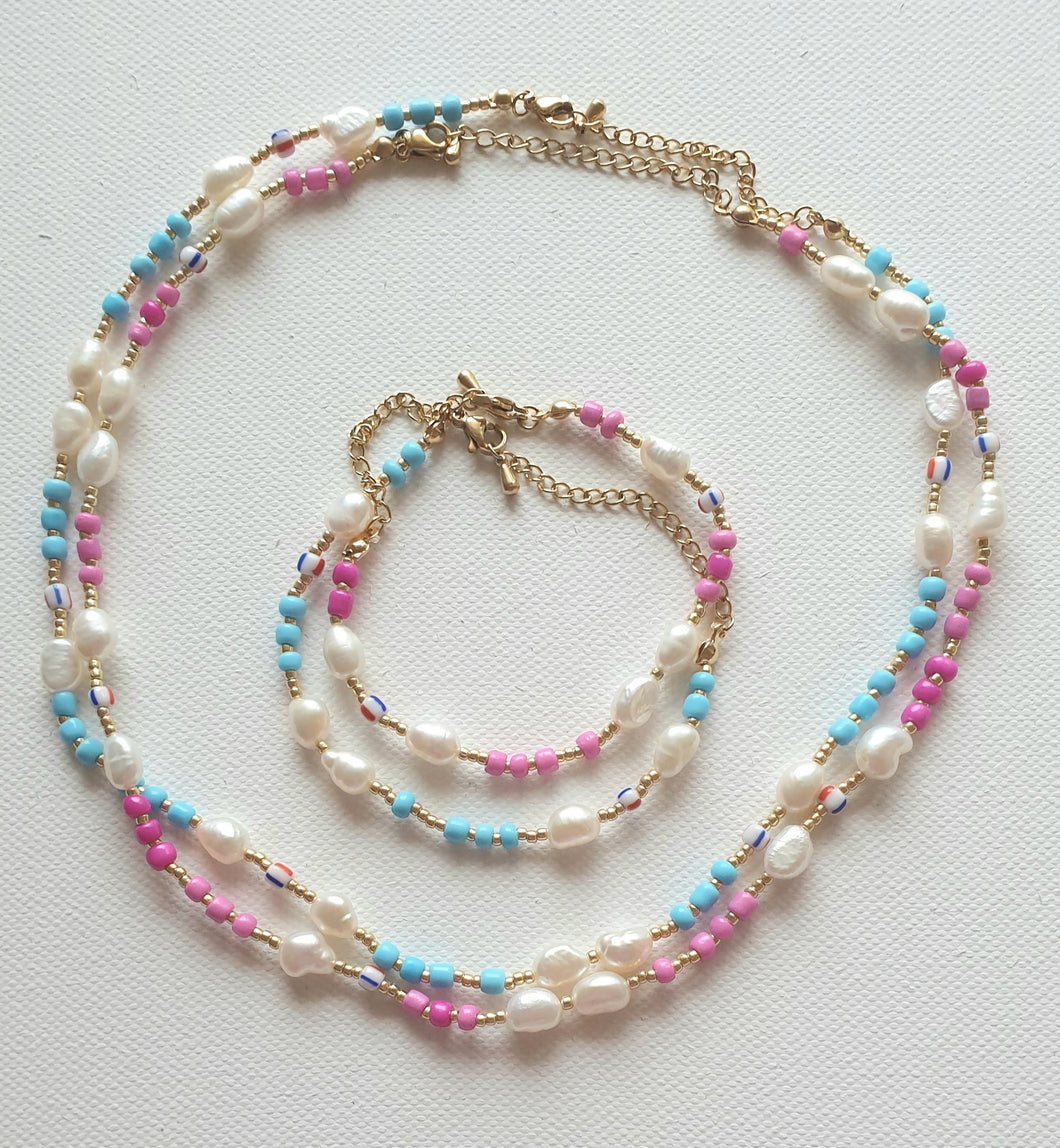 Sky and Sunset - Pearls and Beads - Necklace