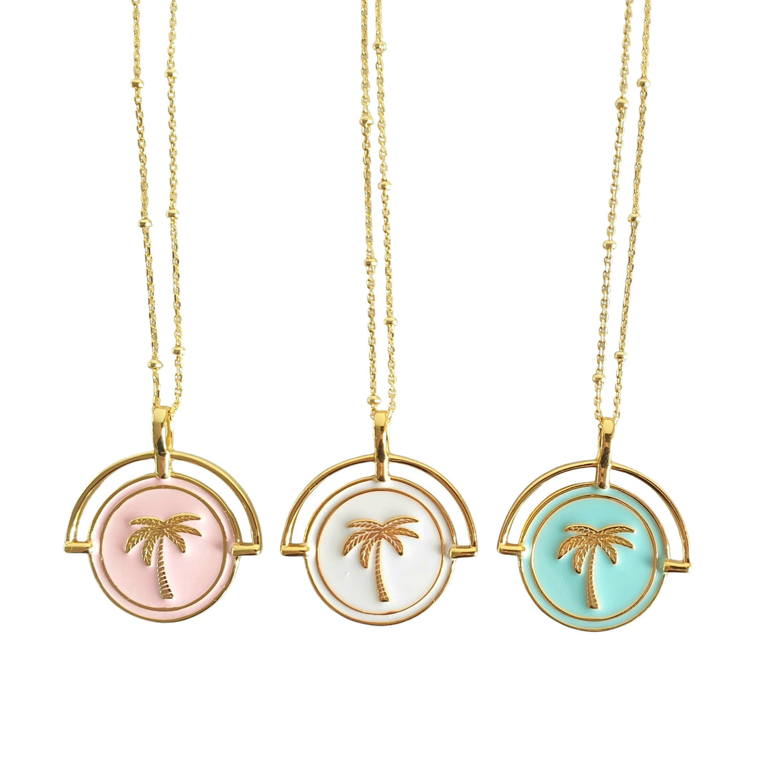 Pink, White or Aqua Costa Rica Pendant and Necklace - 24k Gold Plated